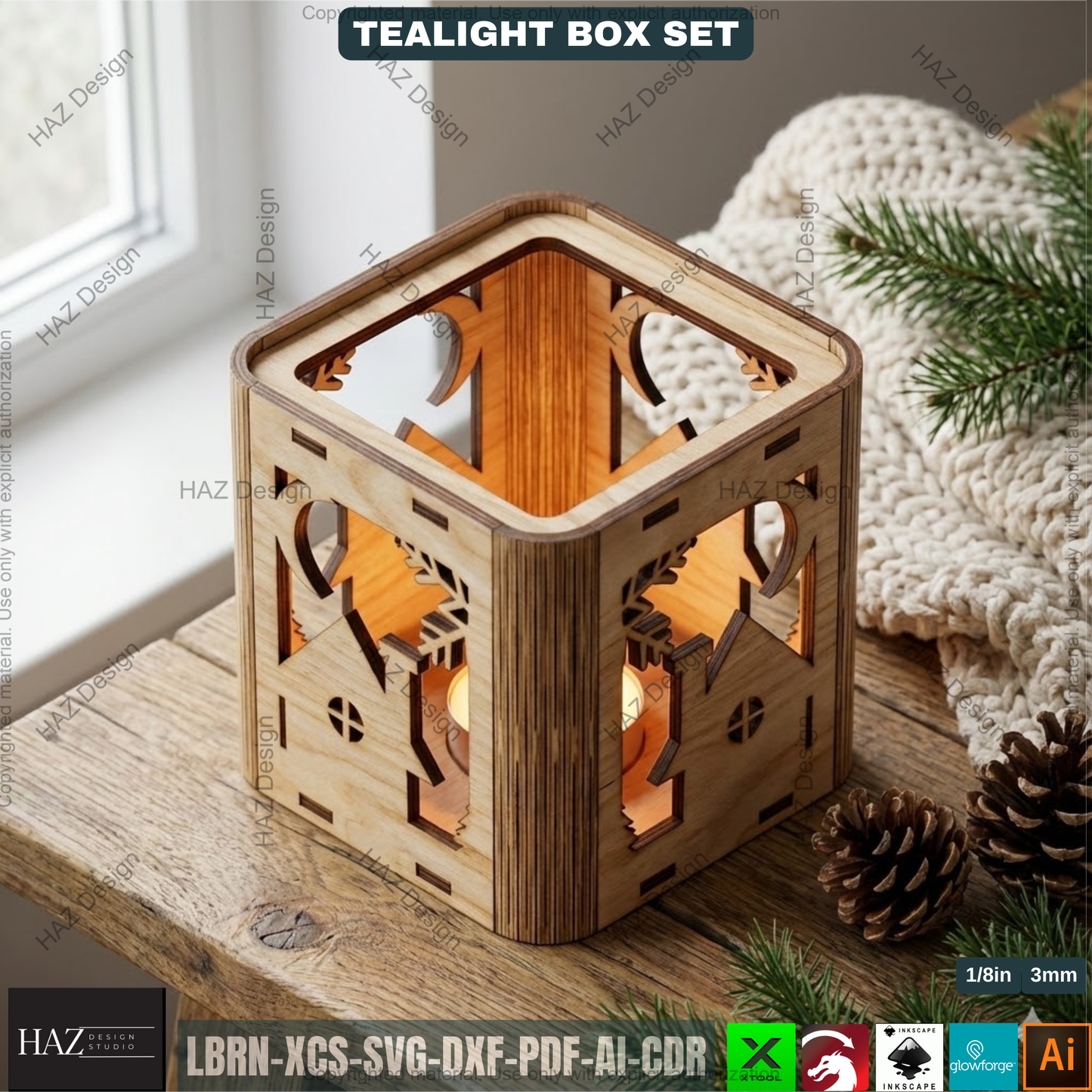 Christmas Ornament Candle Box, Wooden Luminary Vector, Flexible Plywood Lantern, Xmas Centerpiece Laser Plan, Holiday Votive Holder DIY 503