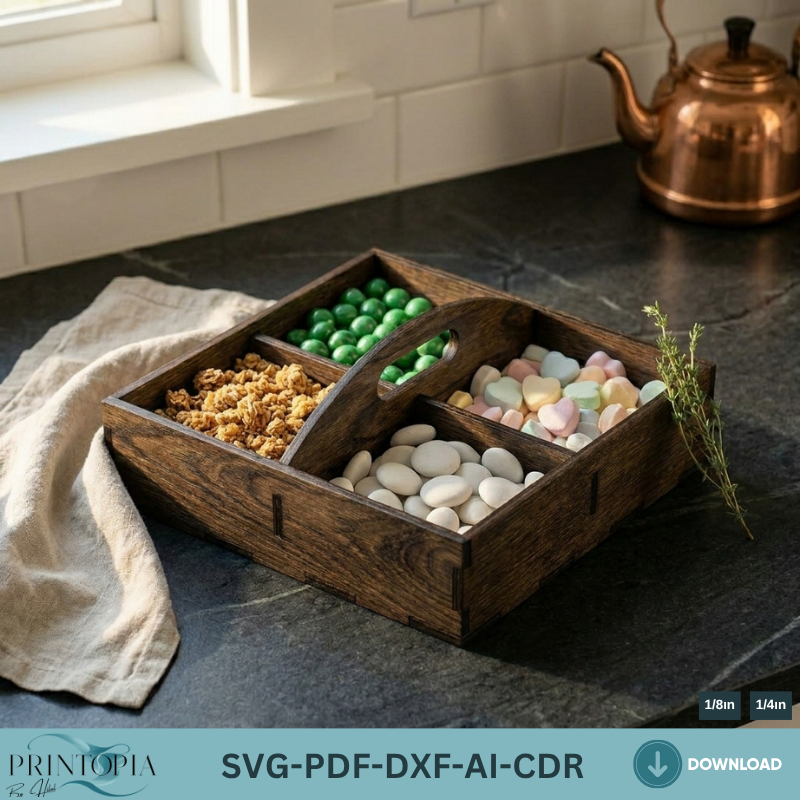 Laser Cut Divided Wooden Tray - Snack Trays Serving and Organization 188