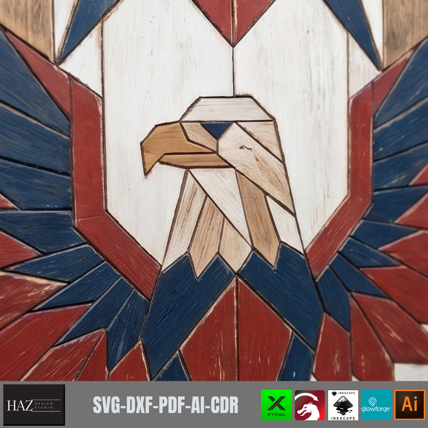Bald Eagle Pattern Patriotic American Flag Decor Independence Day Freedom Sign Laser Cut Template