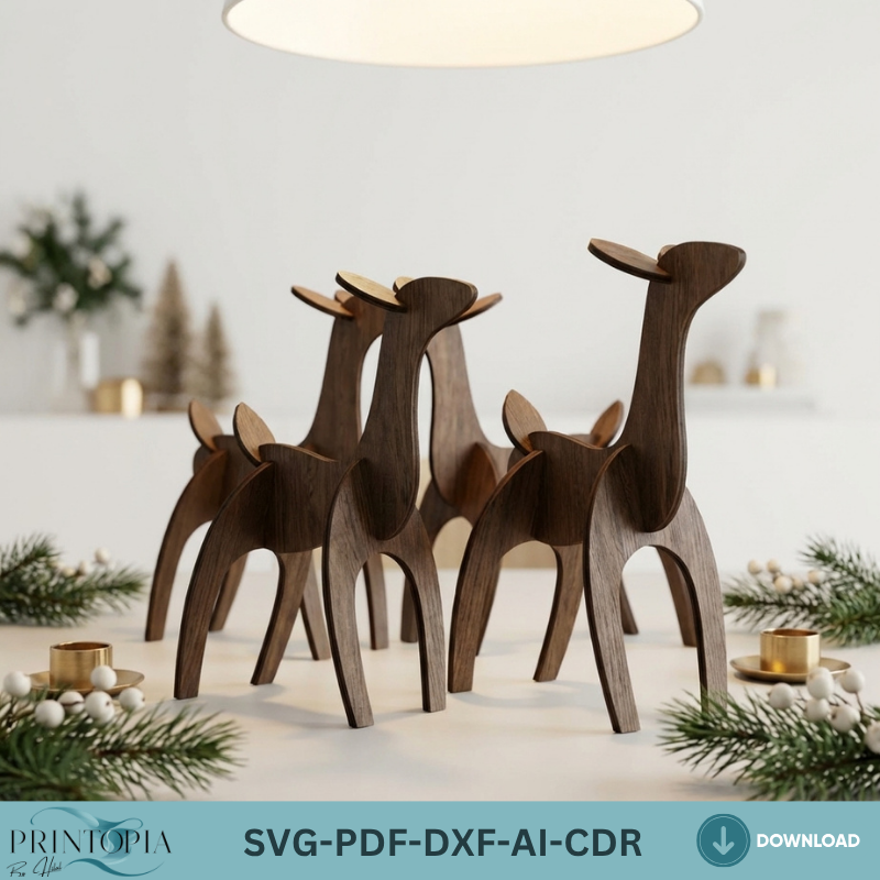 3D Laser Cut Reindeer for Christmas Decor, Wooden Deer Puzzle Files, Holiday Tabletop Centerpiece