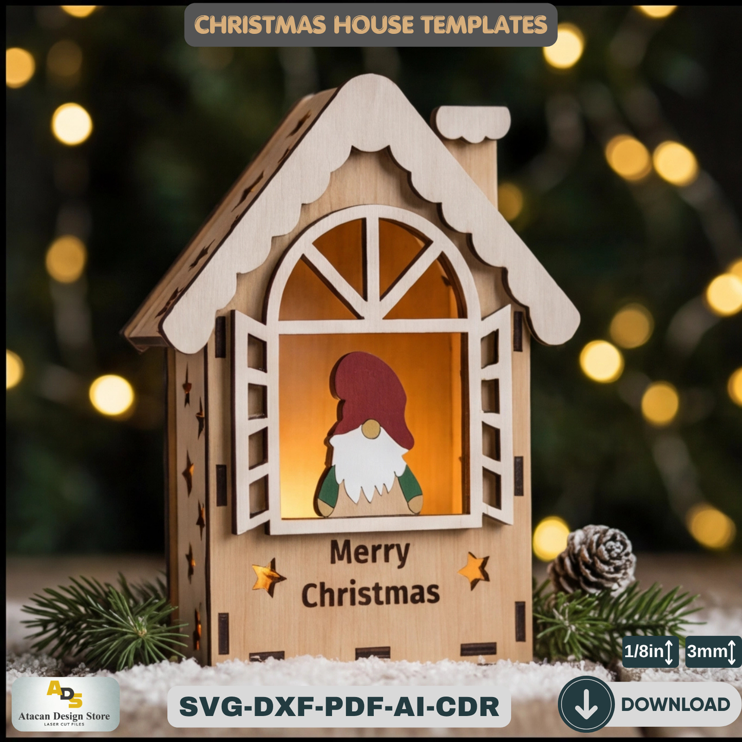 Christmas House Lantern Gnome Tealight Holder Template Holiday Decor DIY Festive Ornament