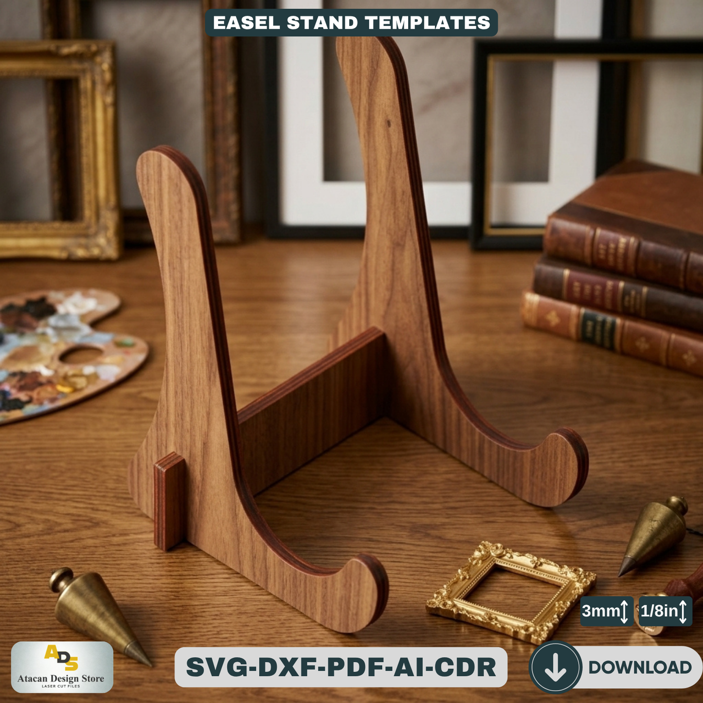 Wooden Easel Stand Laser Cut Template Art Display Holder for Frames and Signs 083
