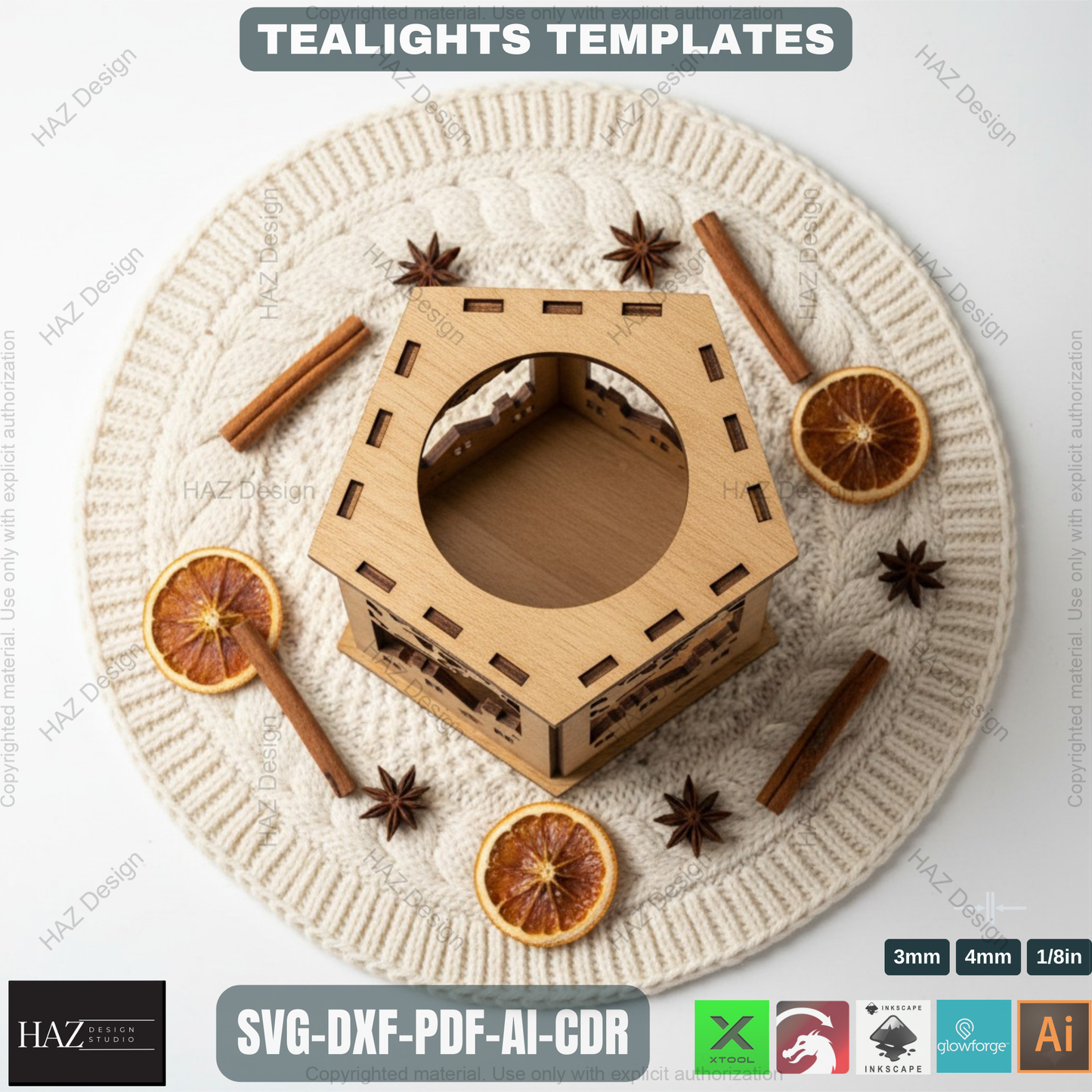 Candle Holder Laser Cut Lamp / Tea light Lanterns / Wood Table Candle Holder / Tealight Patterned Boxes / Candle Box Plans SVG DXF CDR 177