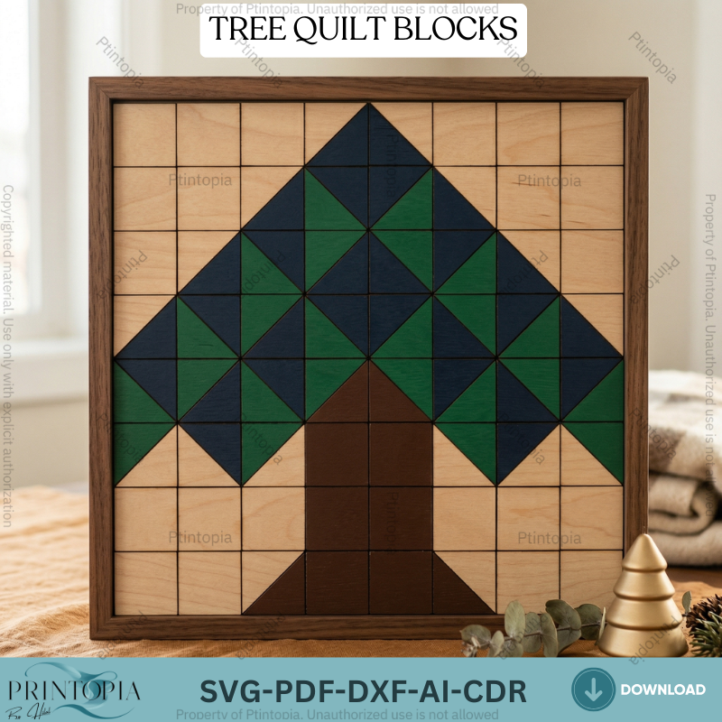 Geometric Tree Barn Quilt Block Pattern Laser Cut Wood Wall Art Decor Digital Template 344