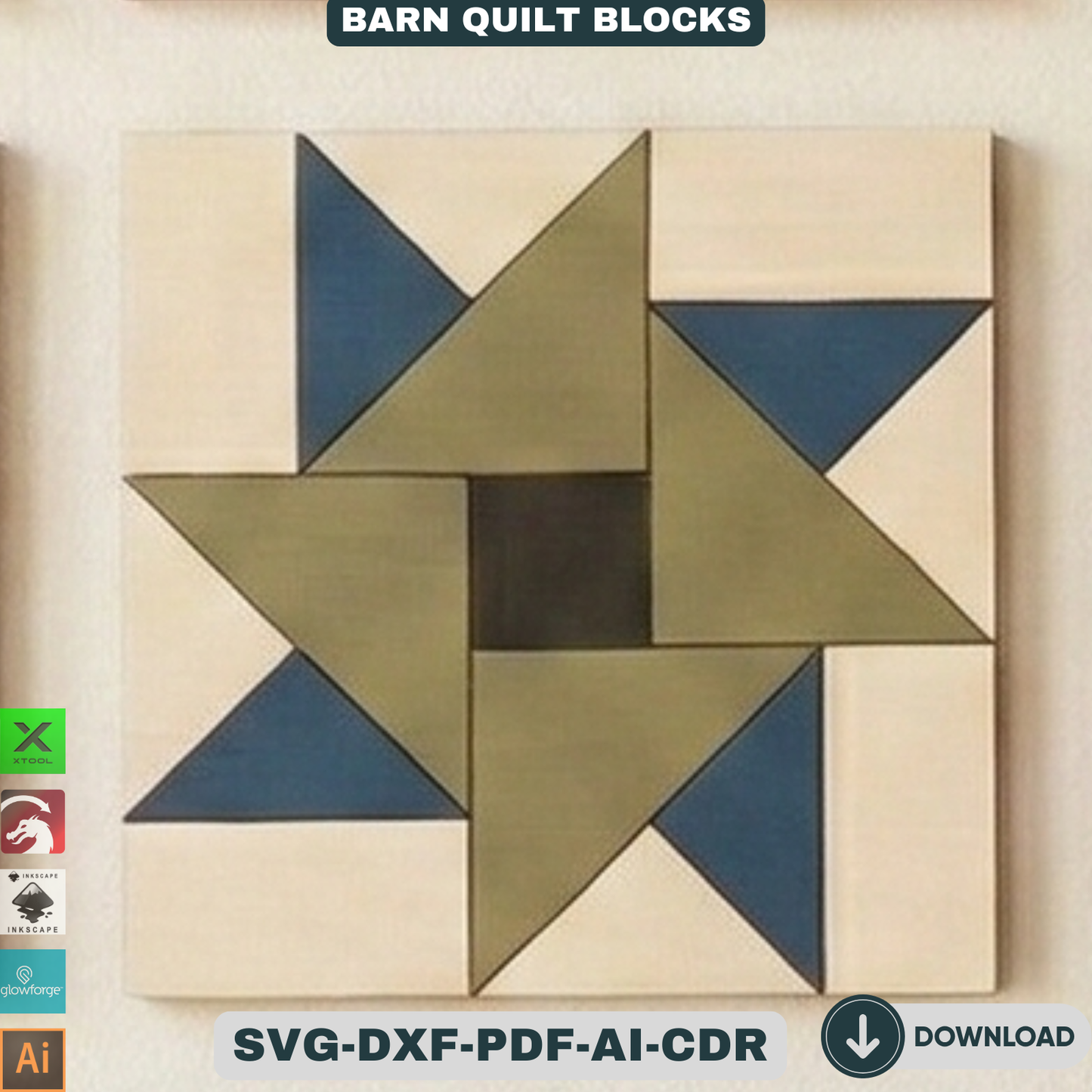 Barn Quilt Blocks, Geometric Patchwork Wall Patterns, DIY Wood Sign Mosaic Decor 937