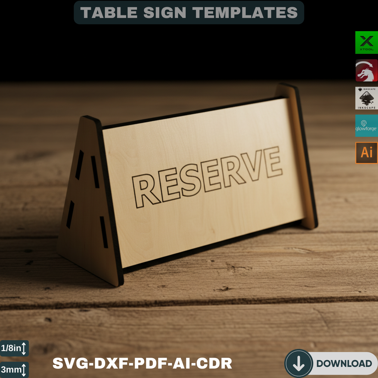 Reserved Table Sign & Menu Holder - Wooden Table Number Signs for Events, Wedding, Restaurant Decor, Digital Laser Cut Files