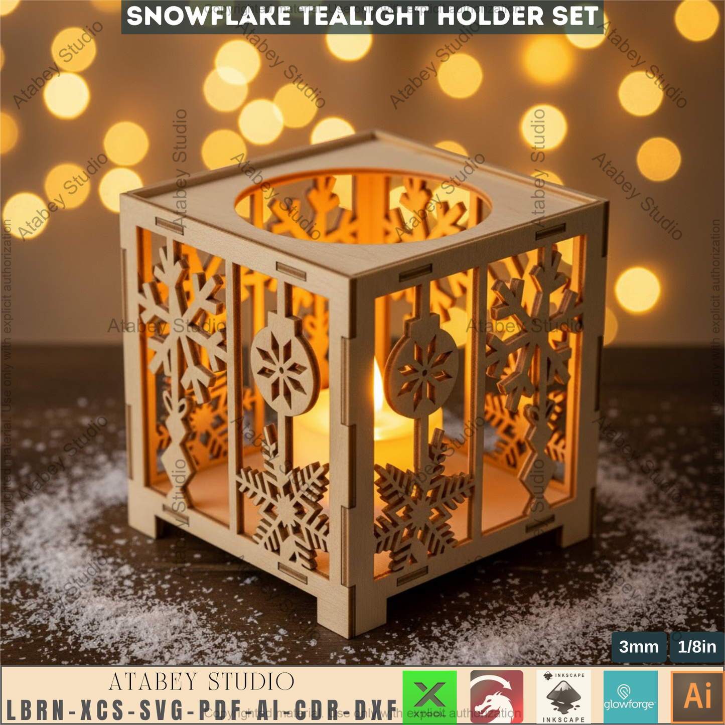 Christmas Tealight Box Set SVG, Laser Cut Christmas Candle Lantern Templates, Layered Tabletop Candle Holders 980