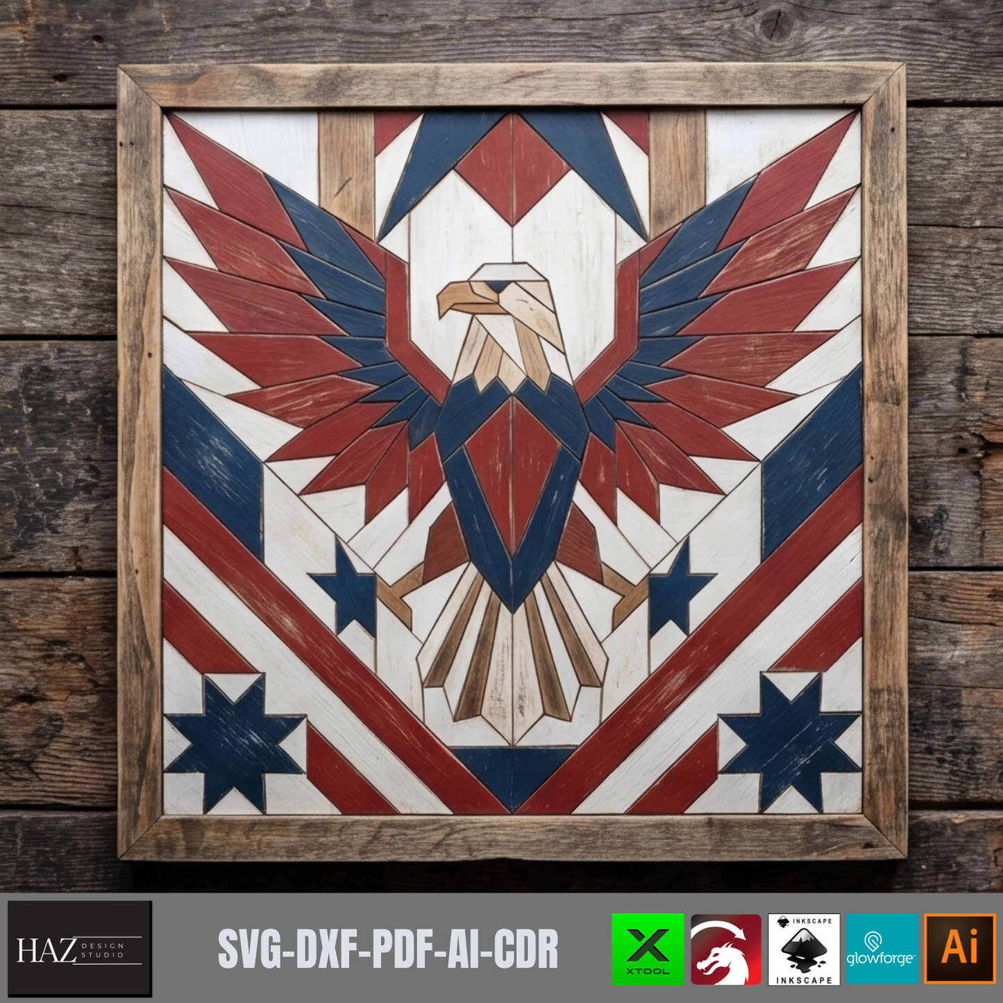 Bald Eagle Pattern Patriotic American Flag Decor Independence Day Freedom Sign Laser Cut Template