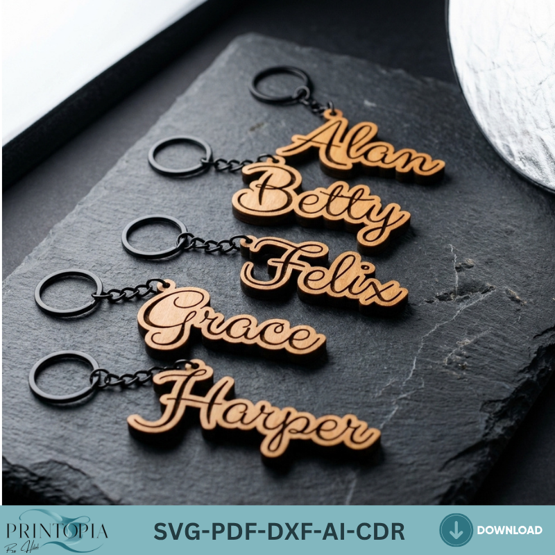 Custom Name Keychain Designs for Laser Cutters,Stylish Letter Keychain Templates for Personalization 103