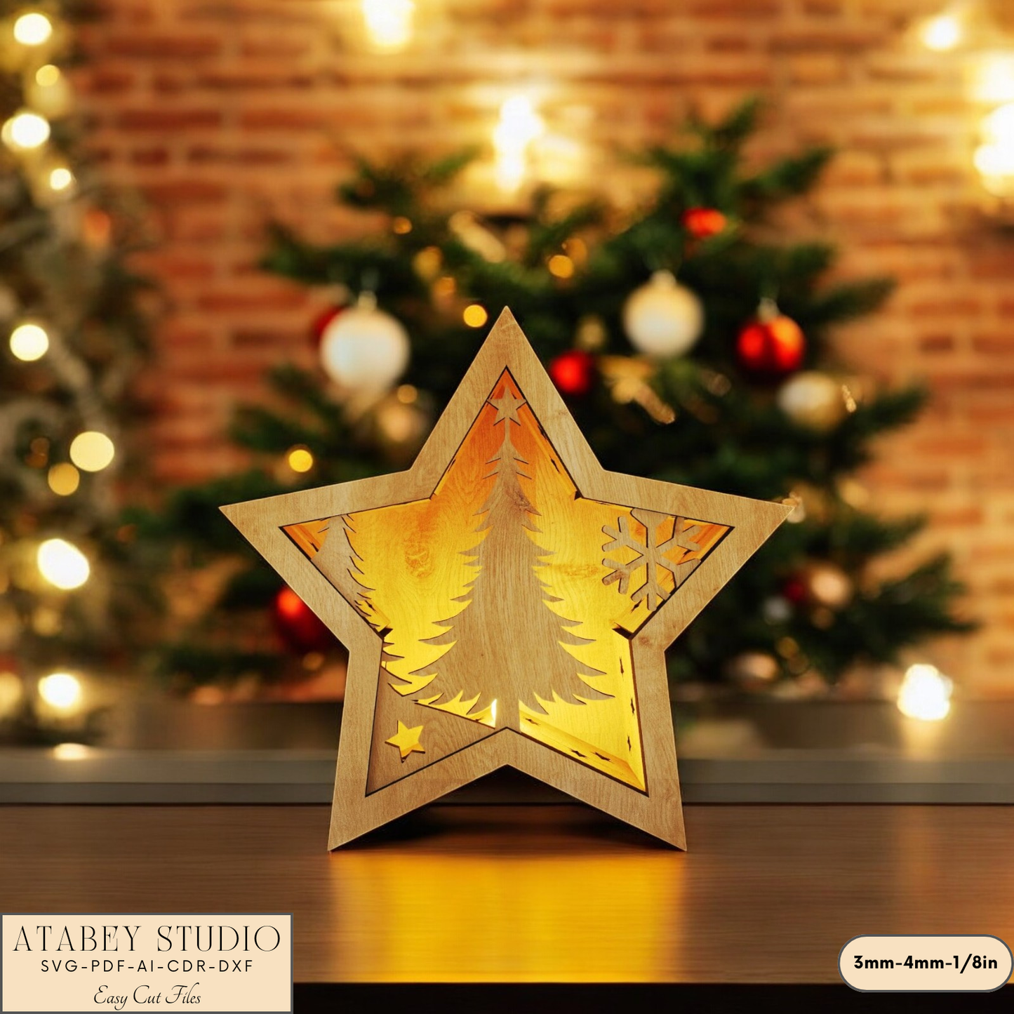 Elegant Christmas Star Lamp – Laser Cut Candle Holder and Night Light 906