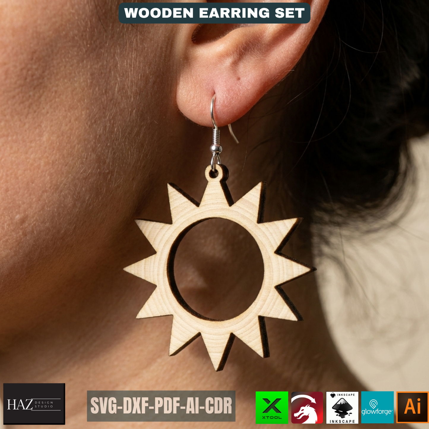 Bee Earring SVG Honeycomb Jewelry Templates Wood Earring Patterns Sun Beehive Earrings