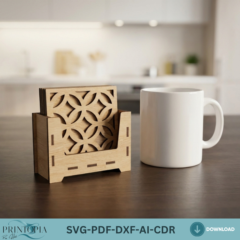 Laser Cut Coaster and Stand / Drink Coasters Holder / Box and Patterns Vector Files SVG DXF Ai CDR 361