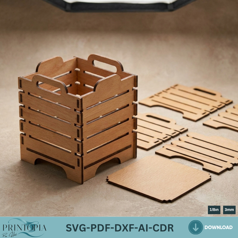Laser Cut Vector Storage Boxes | Stackable Wooden Crates for Home and Office Organization