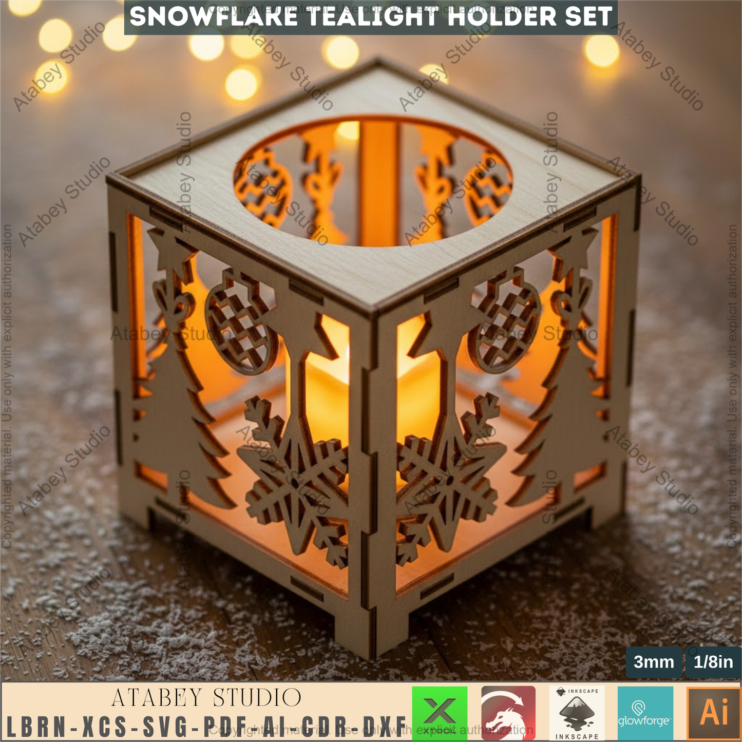 Christmas Tealight Box Set SVG, Laser Cut Christmas Candle Lantern Templates, Layered Tabletop Candle Holders 980