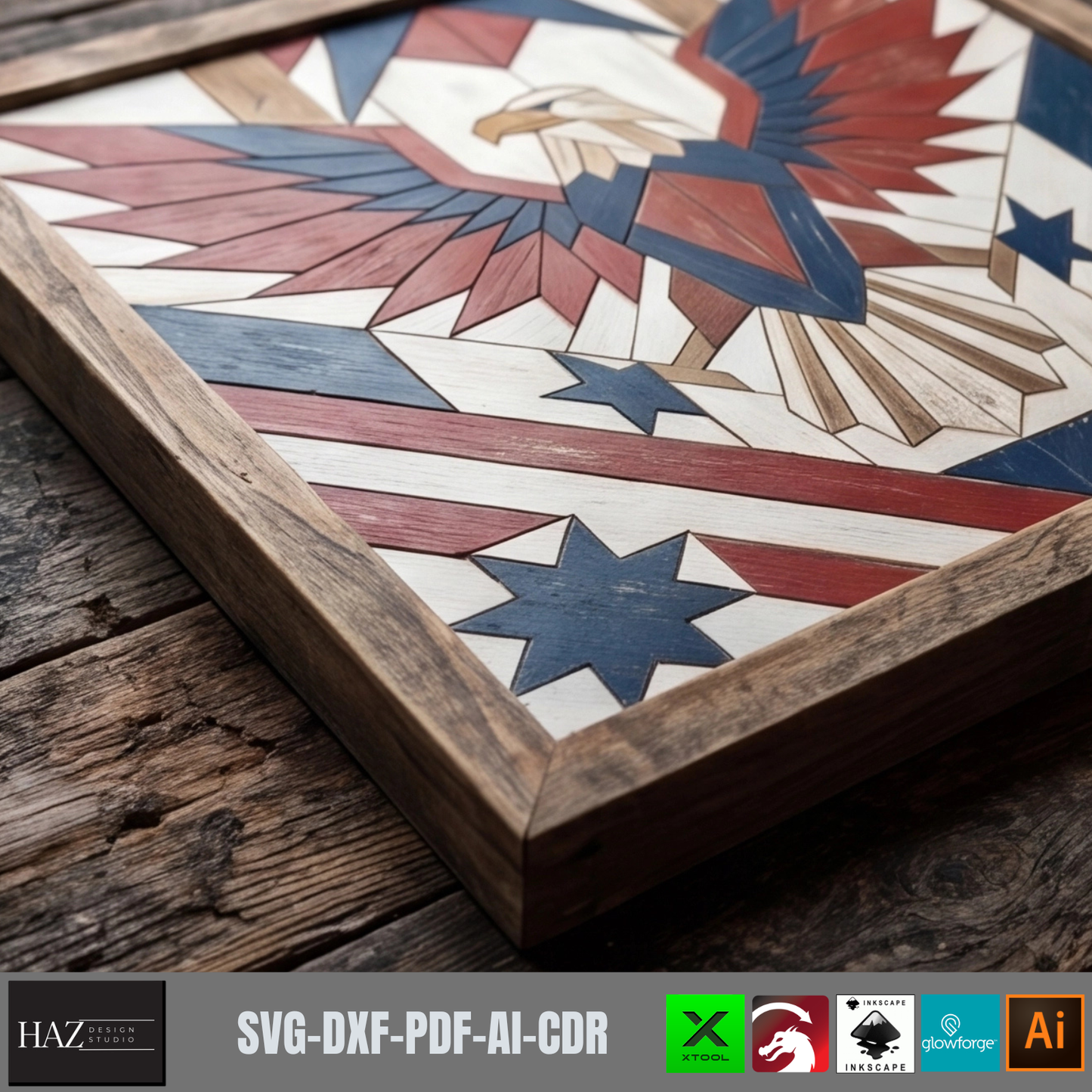 Bald Eagle Pattern Patriotic American Flag Decor Independence Day Freedom Sign Laser Cut Template