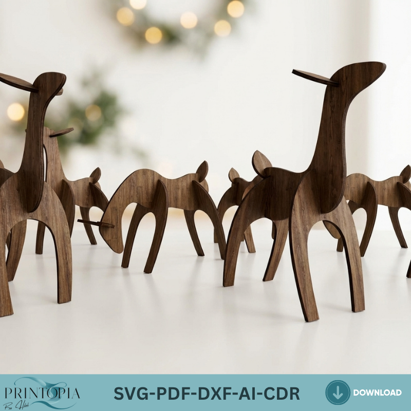 3D Laser Cut Reindeer for Christmas Decor, Wooden Deer Puzzle Files, Holiday Tabletop Centerpiece