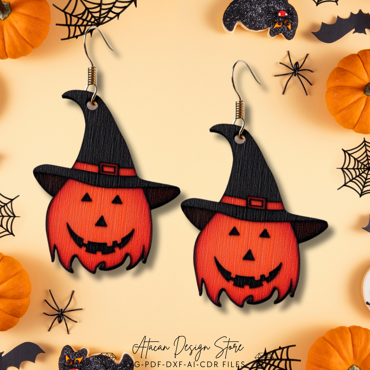 Spooky Halloween Earring Templates - Witch Hat, Pumpkin Faces, and Webs for Laser Cut Projects 719