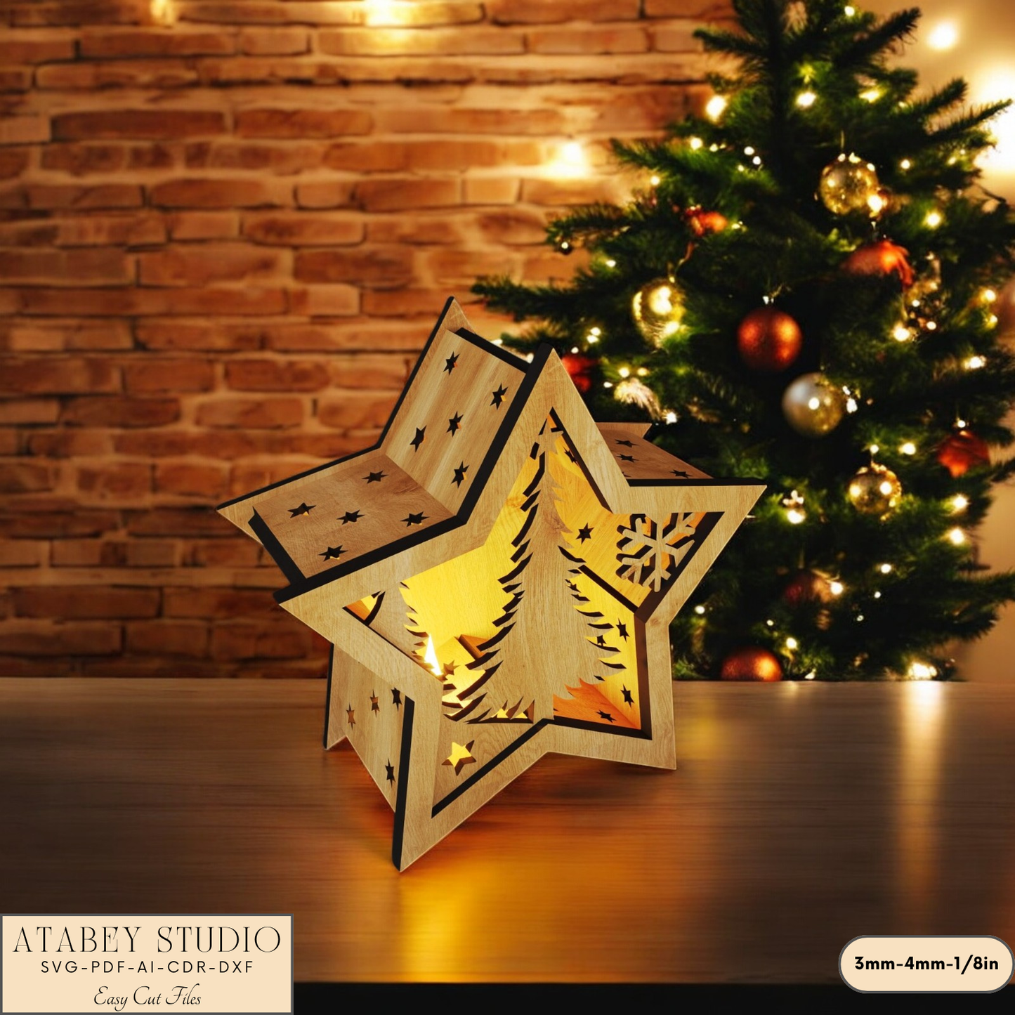 Elegant Christmas Star Lamp – Laser Cut Candle Holder and Night Light 906