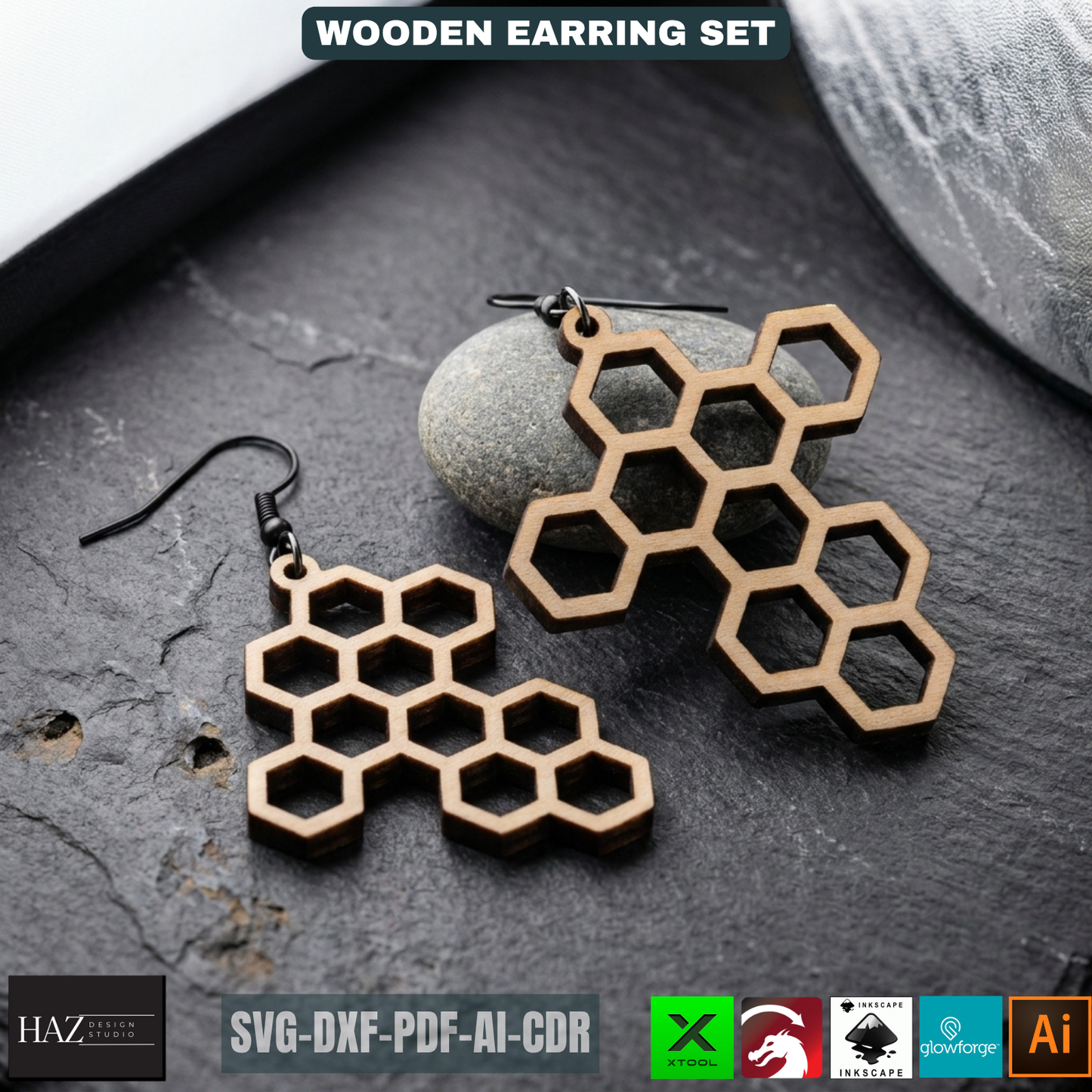Bee Earring SVG Honeycomb Jewelry Templates Wood Earring Patterns Sun Beehive Earrings