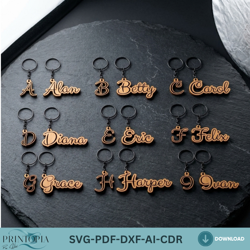 Custom Name Keychain Designs for Laser Cutters,Stylish Letter Keychain Templates for Personalization 103