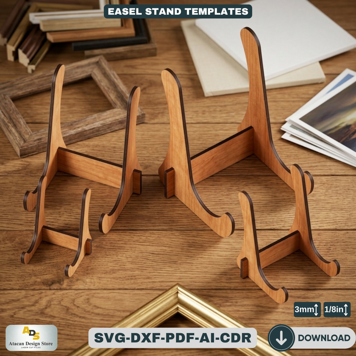 Wooden Easel Stand Laser Cut Template Art Display Holder for Frames and Signs 083