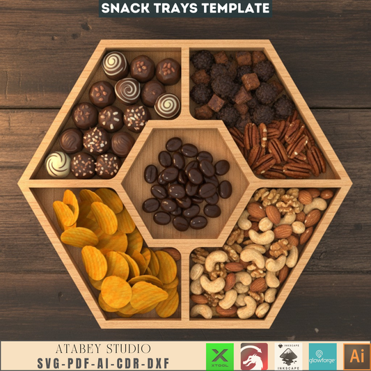 Laser Cut Hexagon Snack Server SVG, Modular Food Tray DXF, Elegant Candy Dish AI, Party Platter Glowforge File