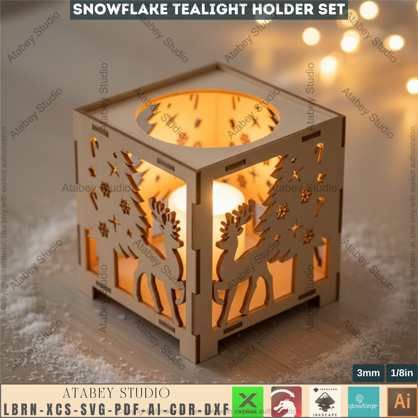 Christmas Tealight Box Set SVG, Laser Cut Christmas Candle Lantern Templates, Layered Tabletop Candle Holders 980