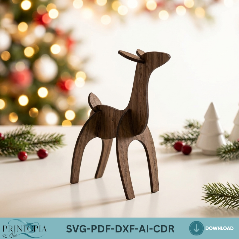3D Laser Cut Reindeer for Christmas Decor, Wooden Deer Puzzle Files, Holiday Tabletop Centerpiece