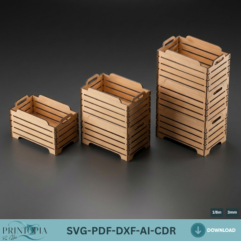 Laser Cut Vector Storage Boxes | Stackable Wooden Crates for Home and Office Organization
