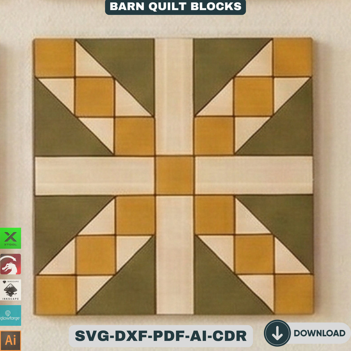 Barn Quilt Blocks, Geometric Patchwork Wall Patterns, DIY Wood Sign Mosaic Decor 937
