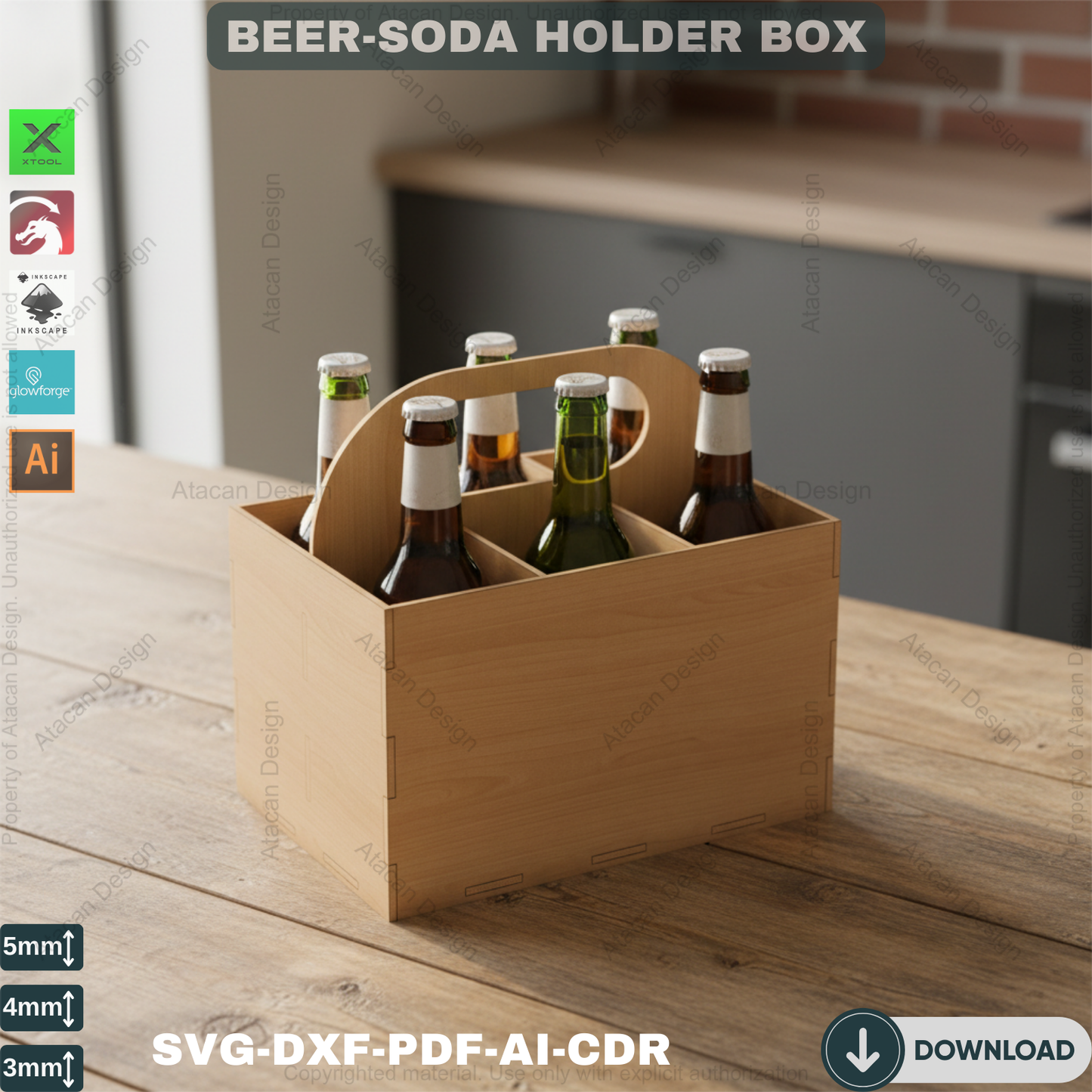 Beers Box - DIY Wooden Beer Crate - Laser Cut Template for Soda and Beer Holder 494