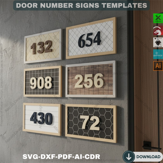 Laser Cut Wood House Number | Modern Address Sign | Geometric Pattern Options 840
