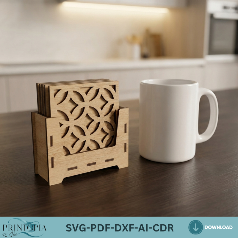 Laser Cut Coaster and Stand / Drink Coasters Holder / Box and Patterns Vector Files SVG DXF Ai CDR 361