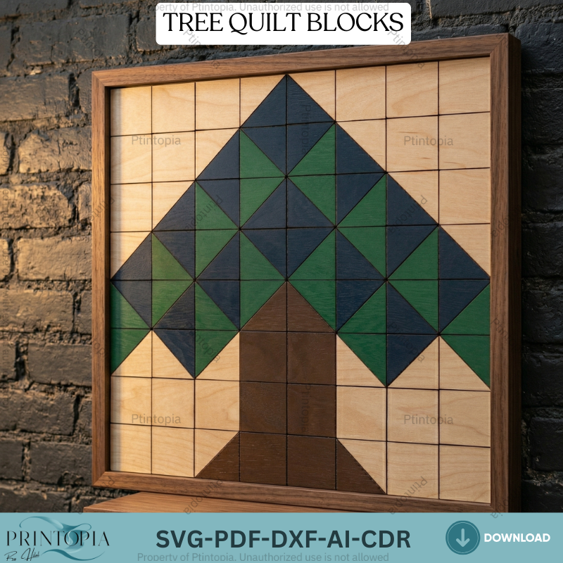Geometric Tree Barn Quilt Block Pattern Laser Cut Wood Wall Art Decor Digital Template 344