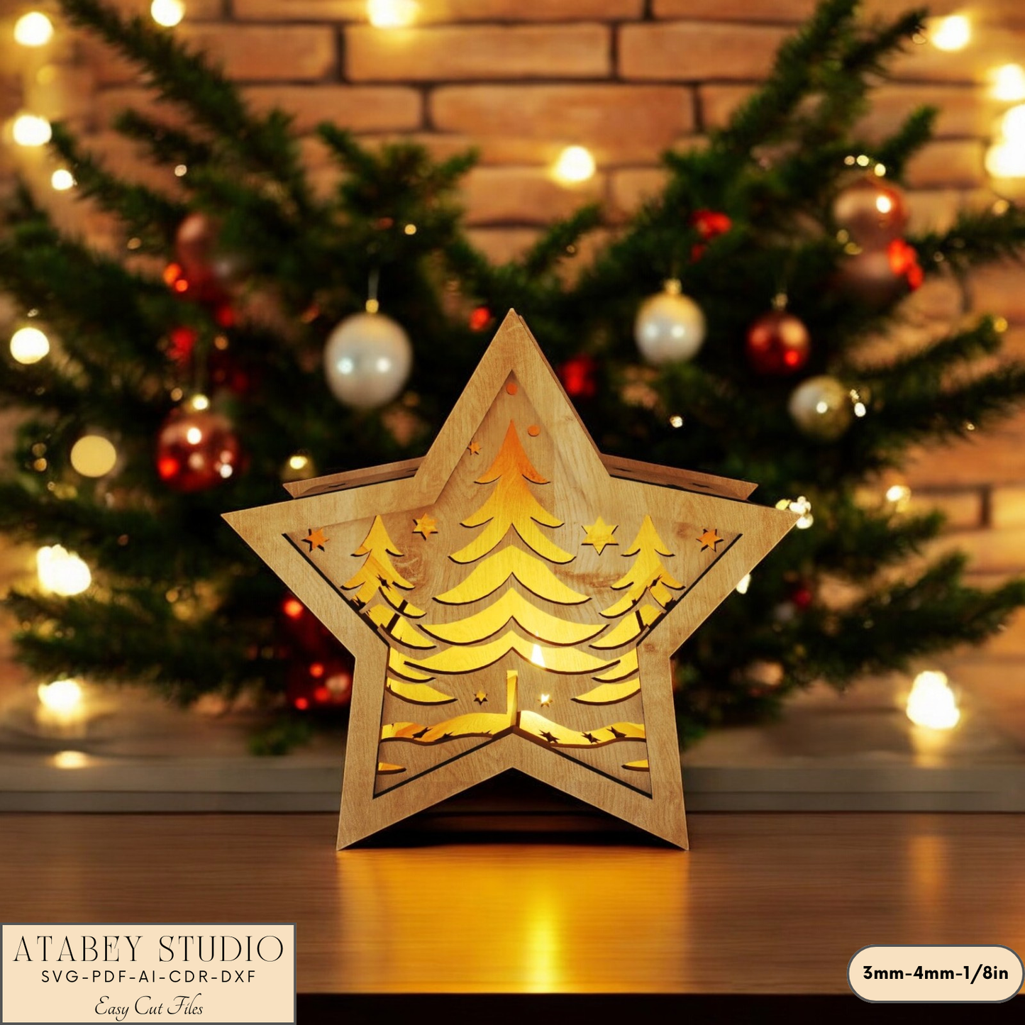 Elegant Christmas Star Lamp – Laser Cut Candle Holder and Night Light 906