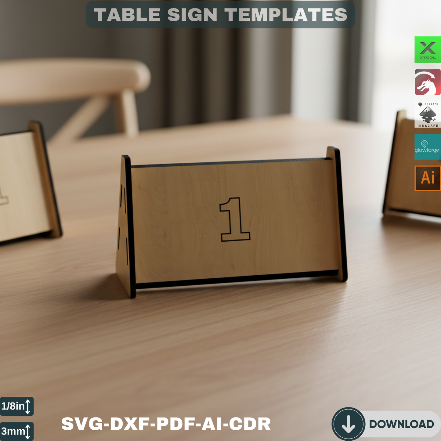 Reserved Table Sign & Menu Holder - Wooden Table Number Signs for Events, Wedding, Restaurant Decor, Digital Laser Cut Files