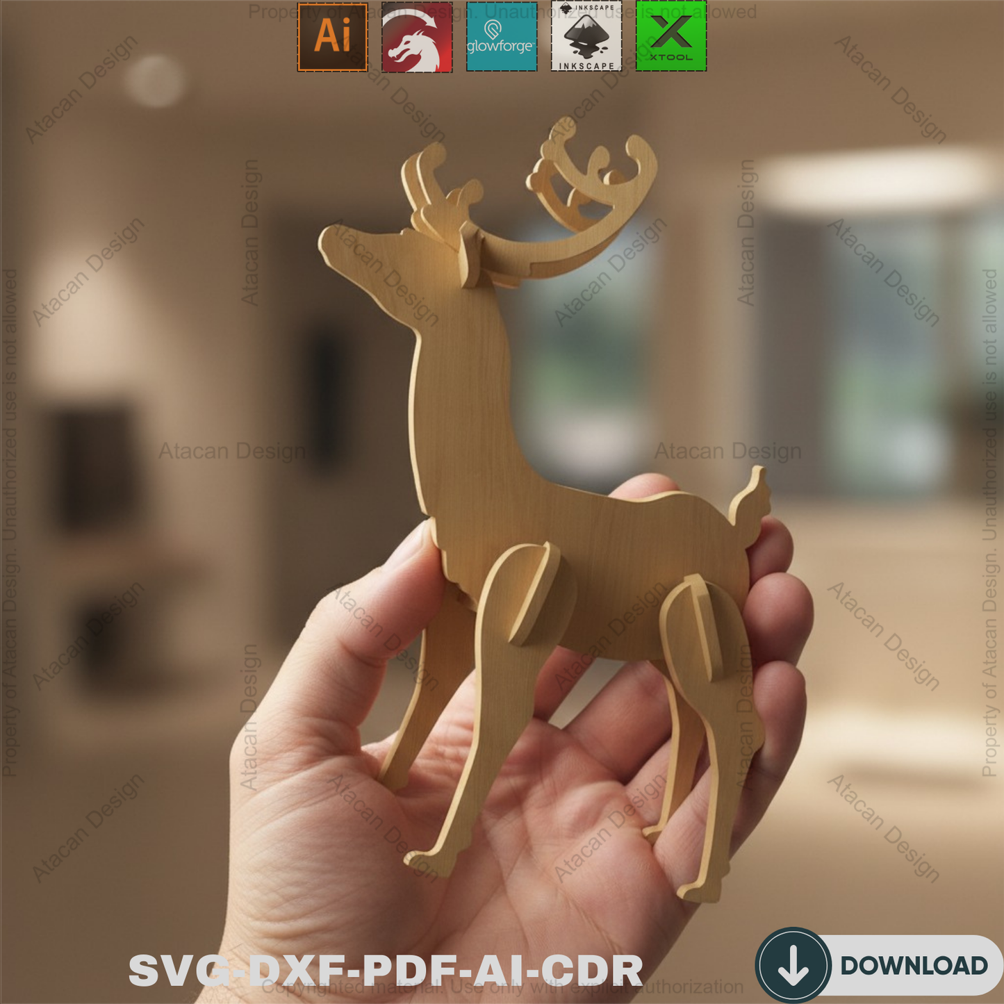 Christmas Deer Laser cut Files / Christmas Reindeer Puzzle / New Year Wooden Decoration SVG, DXF, CDR 296