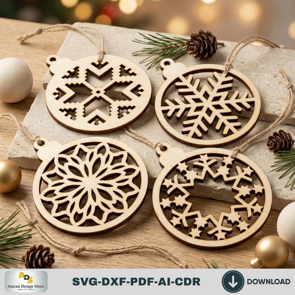 Laser Cut Christmas Ornament Bundle 60 Designs, Wooden Baubles and DIY Tree Decorations