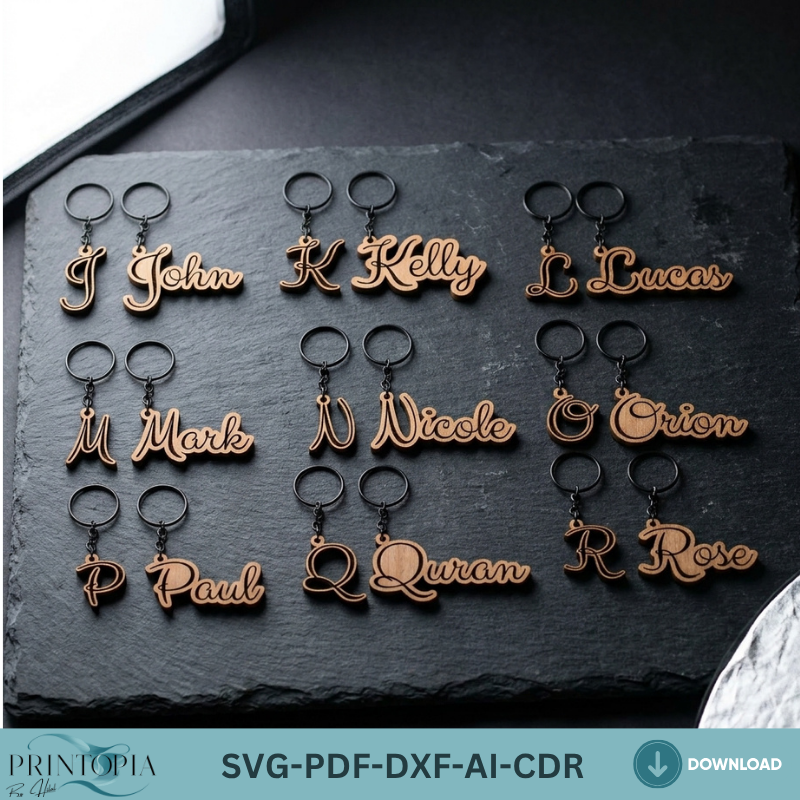 Custom Name Keychain Designs for Laser Cutters,Stylish Letter Keychain Templates for Personalization 103