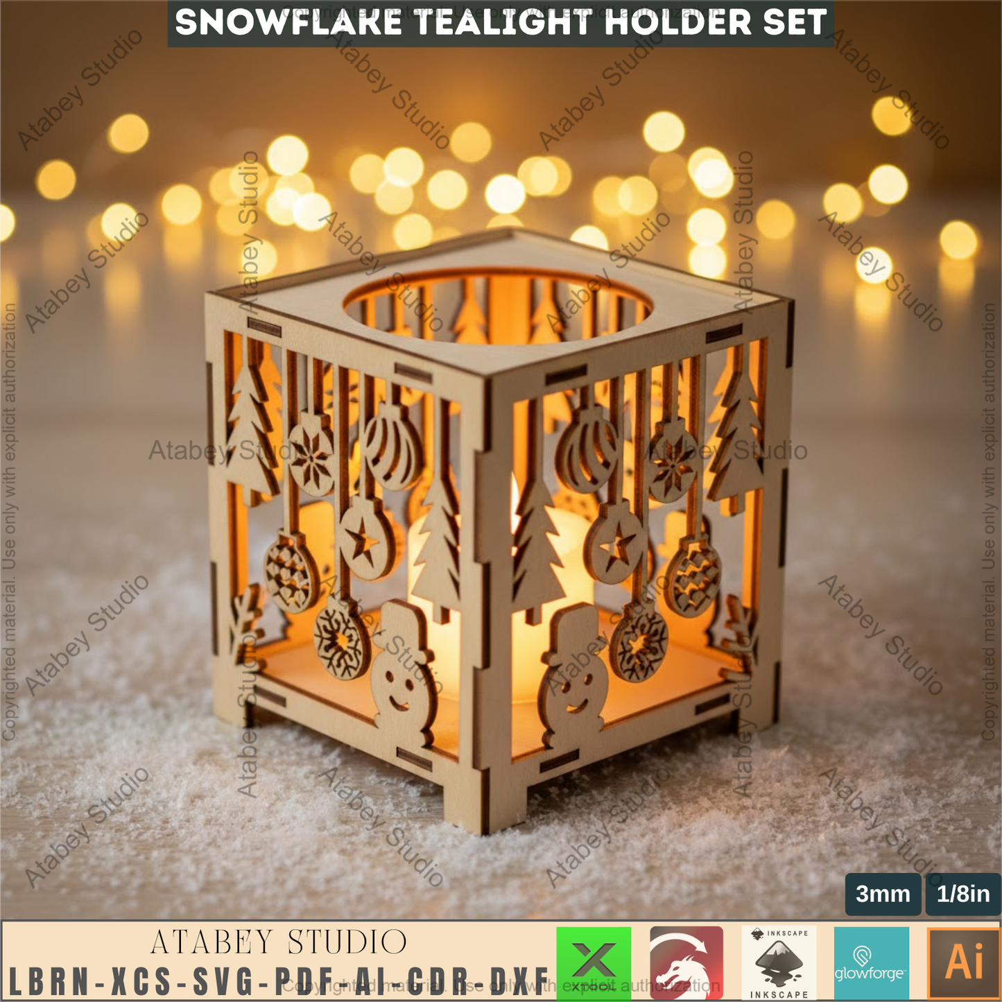 Christmas Tealight Box Set SVG, Laser Cut Christmas Candle Lantern Templates, Layered Tabletop Candle Holders 980