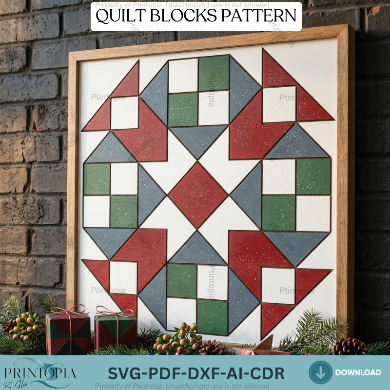 Geometric Barn Quilt Block Pattern Laser Cut Template Farmhouse Wood Wall Art Sign 345