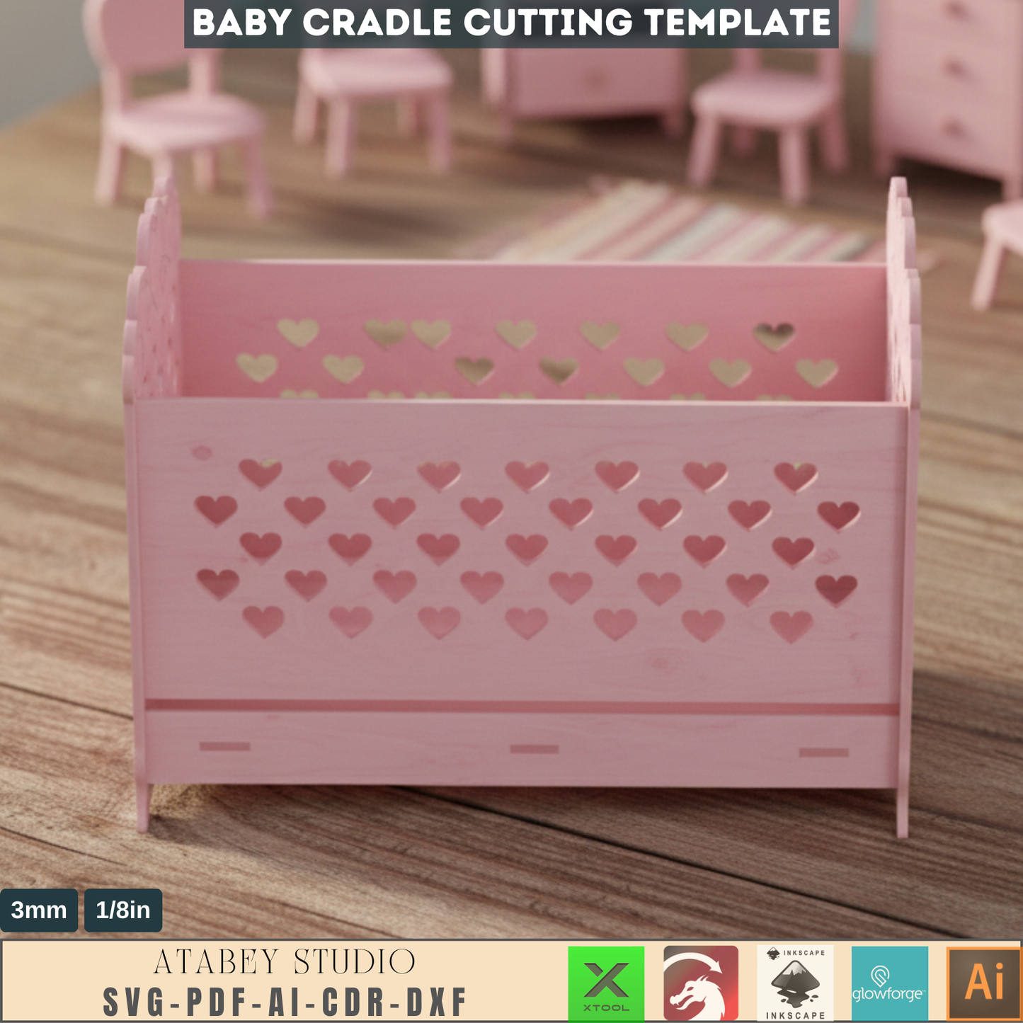 DIY Nursery Furniture Plans - Charming Wooden Cradle Design - Heart Pattern, Easy Laser Cut Files 602