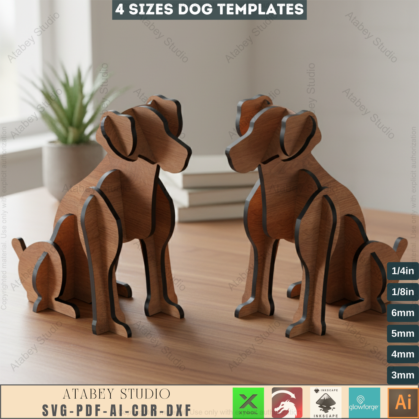 Wooden Sitting Dogs 3D Puzzle - Cute Pet Model in Multiple Sizes - 4 Sizes Charming Acrylic Pet Design 792