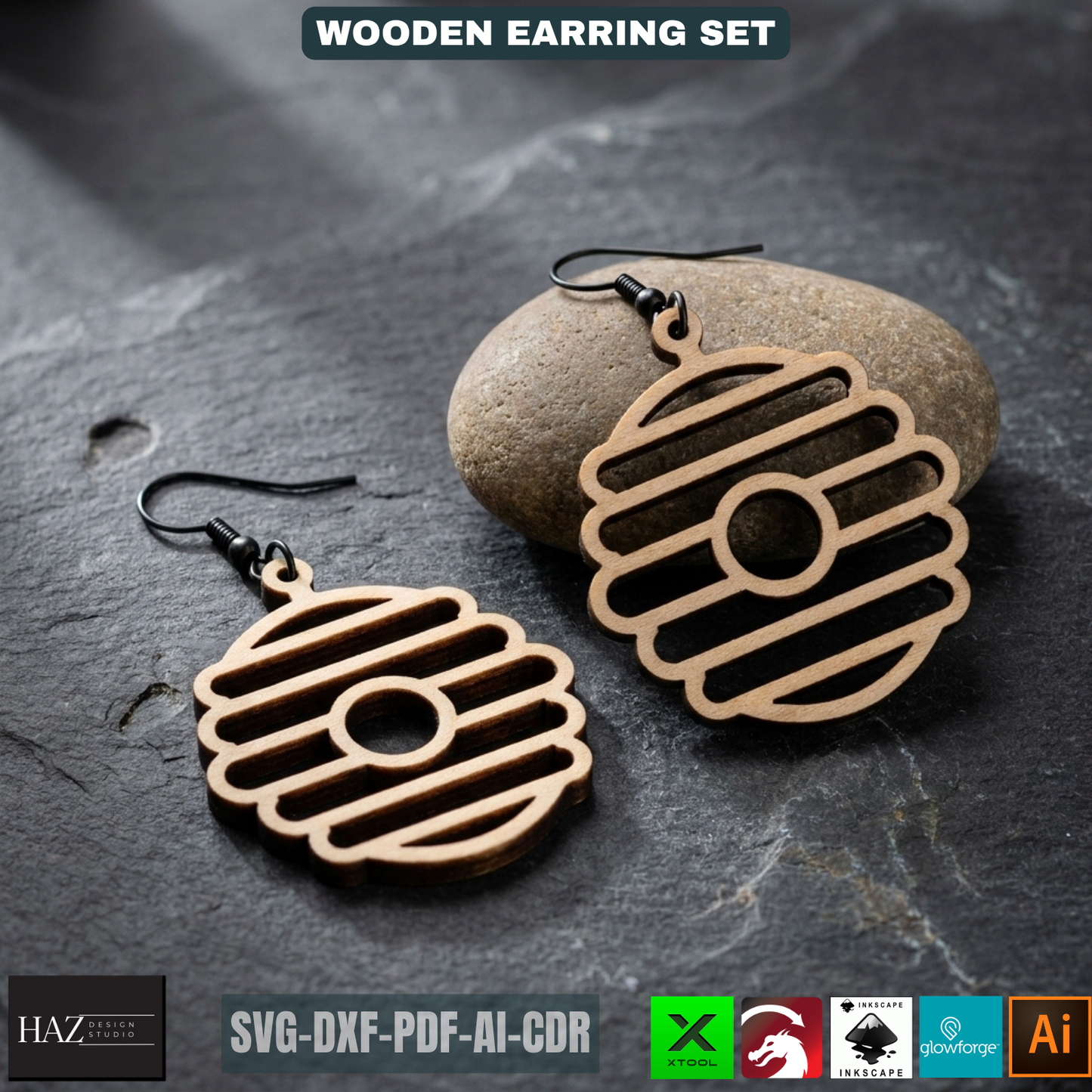 Bee Earring SVG Honeycomb Jewelry Templates Wood Earring Patterns Sun Beehive Earrings