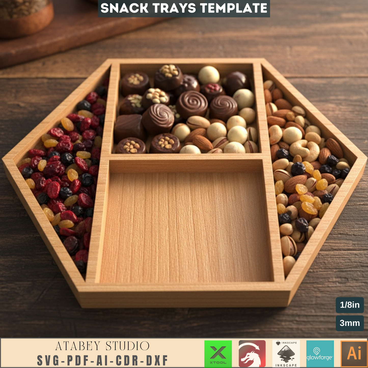 Laser Cut Hexagon Snack Server SVG, Modular Food Tray DXF, Elegant Candy Dish AI, Party Platter Glowforge File