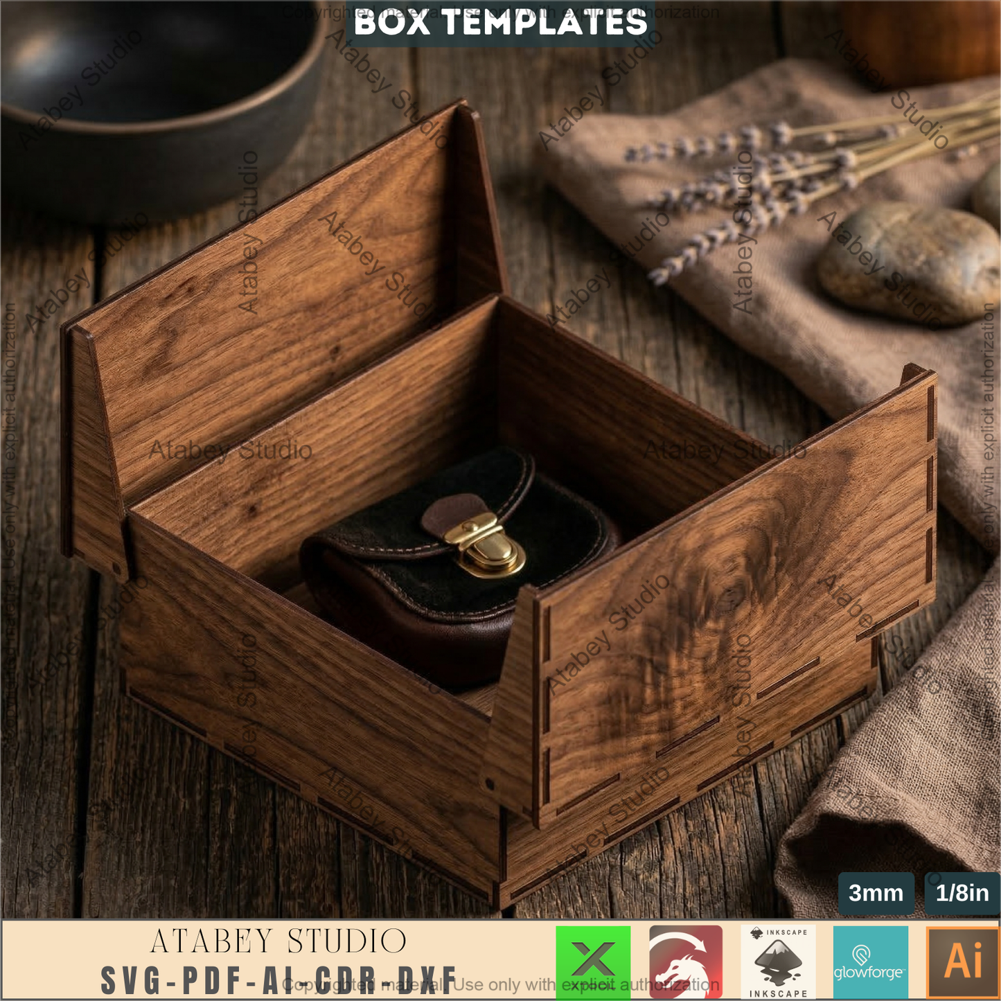 Wooden Storage Box Laser Cut Templates, Hinged Lid Keepsake Pattern 994