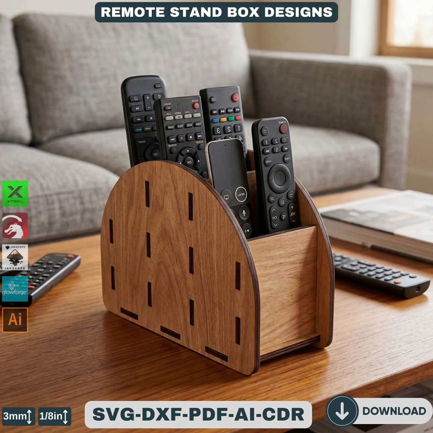 Remote Control Holder Pattern | Wooden TV Accessory Organizer Template | Living Room Storage Box 939