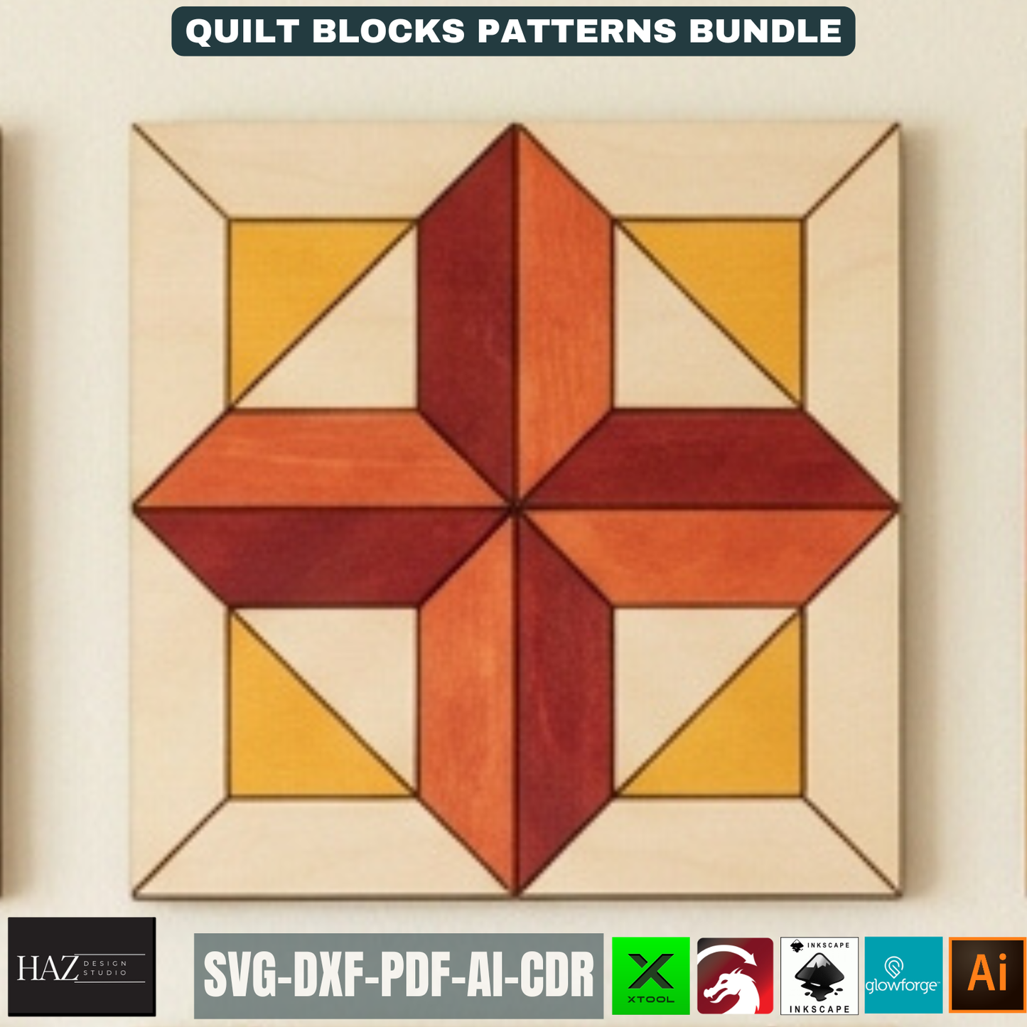 Geometric Barn Quilt Block Pattern Bundle, Wooden Wall Art Laser Cut Template, Modern Mosaic Home Decor 517