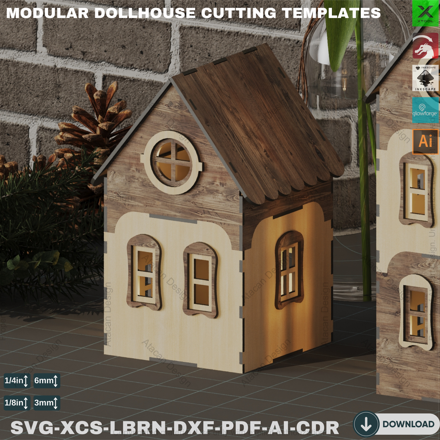 Modular Dollhouse Laser Cutting Files, Wooden House Template, Miniature House DIY, Miniature Dollhouse Design, Modular House SVG 832