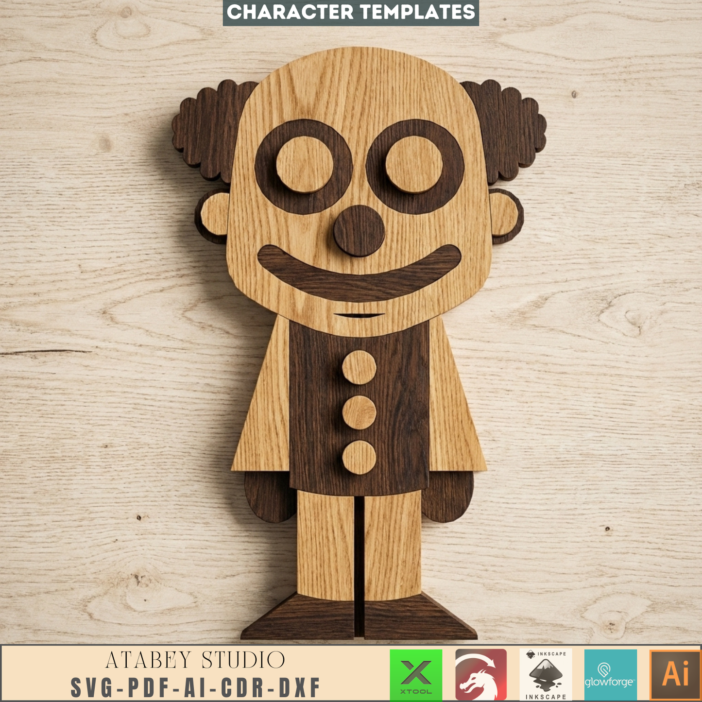 Layered Character Templates Laser Cutting Superhero Clown Unicorn Kid Wall Decor DIY Wood Projects